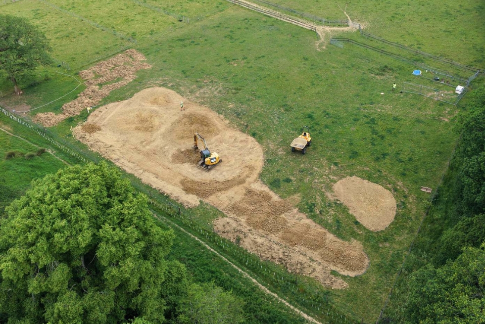 Aerial view of wetlands in farmland.