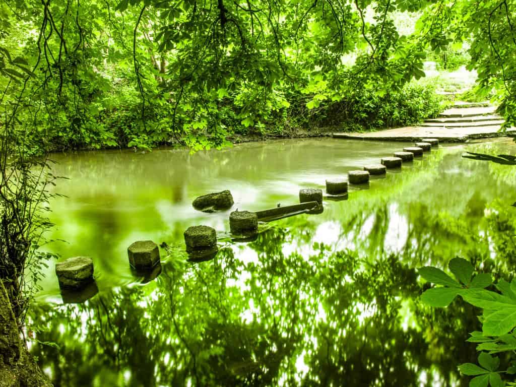 Stepping stones on a path to Box Hill, England