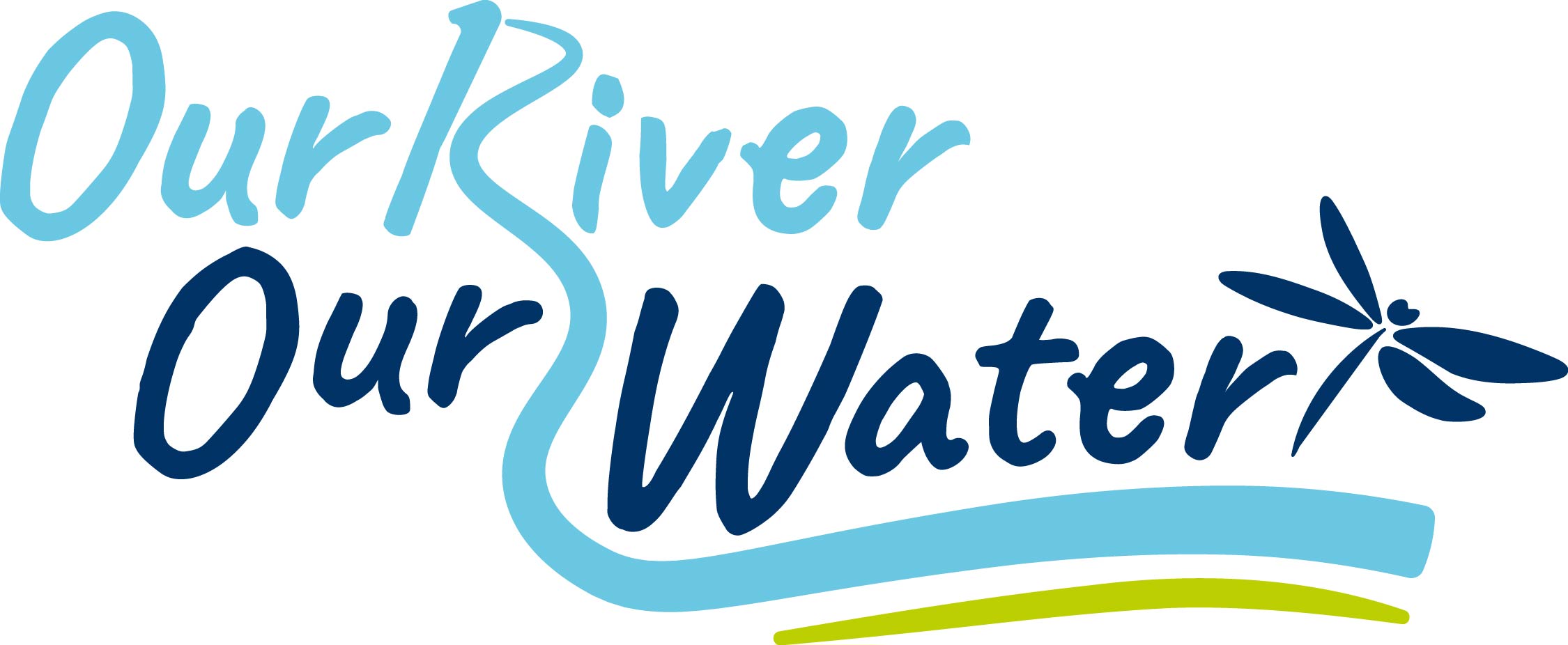 A blue and green Our river, Our Water, logo